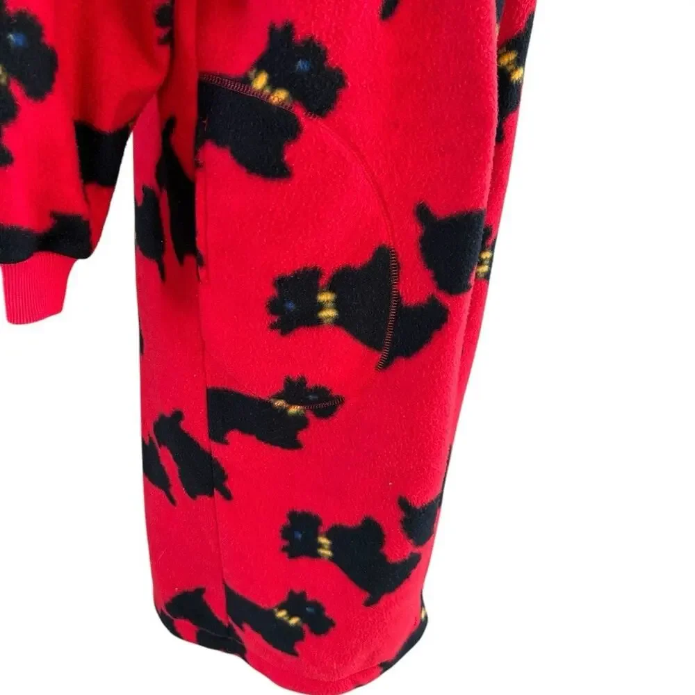 Vintage Scottish Terrier Fleece Robe Full Length Red Women's sz M Whimsical AOP